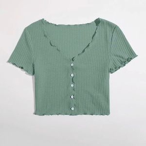 shein mint green lettuce trim rib knit tee